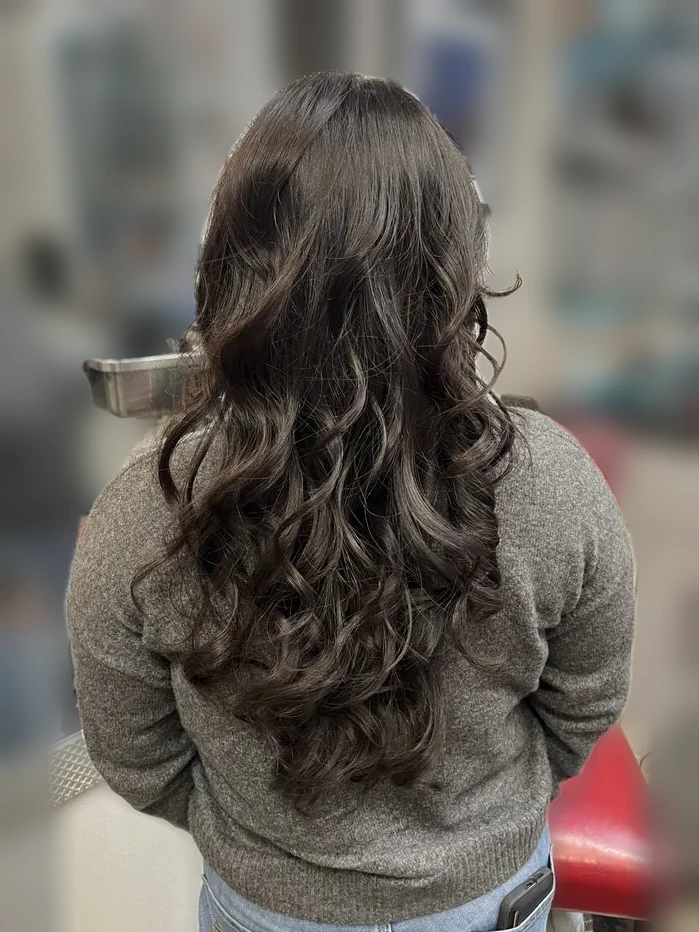 Rich brunette curls, back view