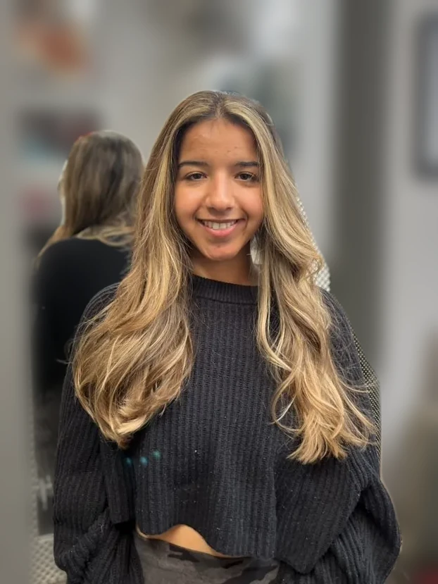 Sun-kissed blonde balayage, front view