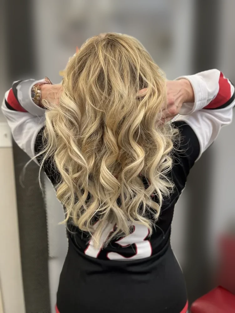 Long blonde beach waves, back view
